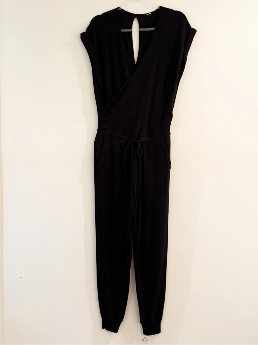 Monrow Black Crossover V-Neck Drawstring Jumpsuit - Picture 12 of 13